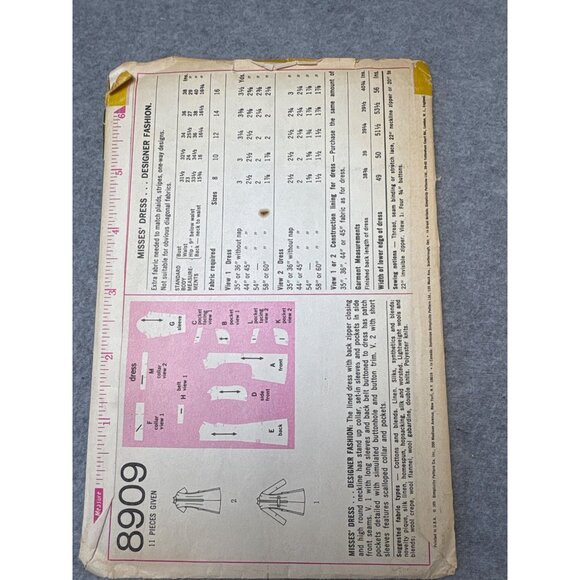 Simplicity 8909 1970s Misses Dress Sewing Pattern Size 14 Uncut Vintage - Picture 3 of 6